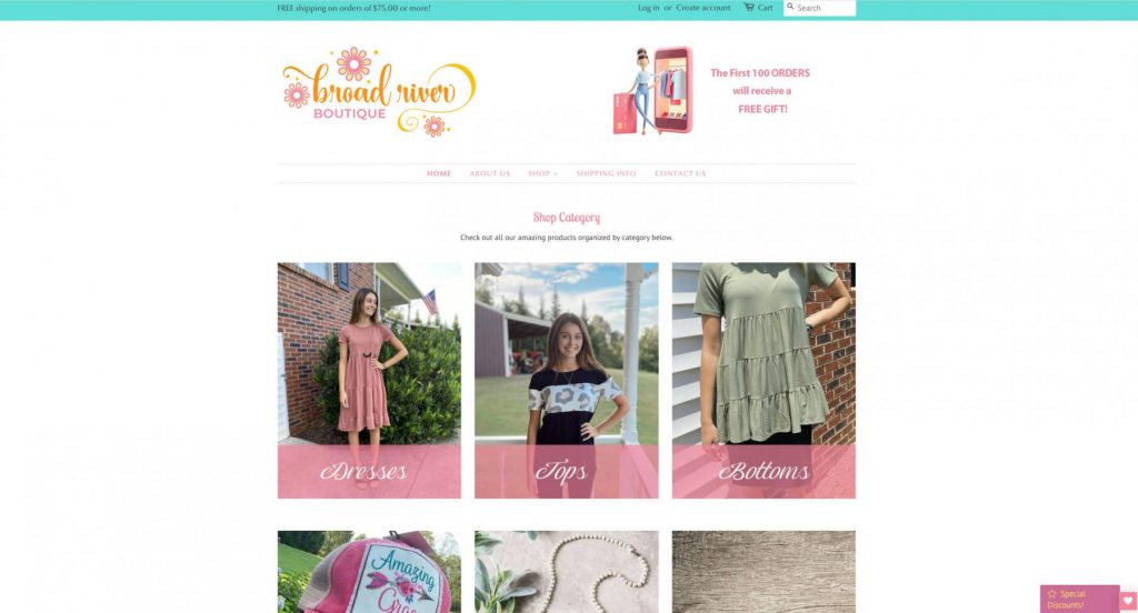 Broad River Boutique Homepage Example