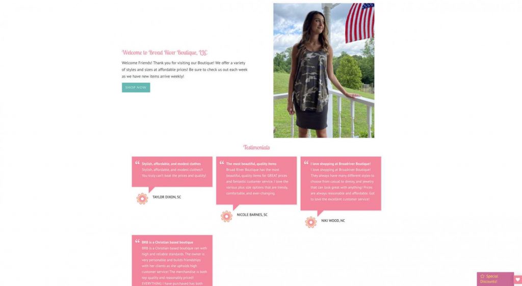 Broad River Boutique Homepage Example 2