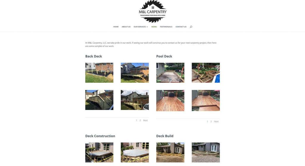 M&L Carpentry Work Page Example