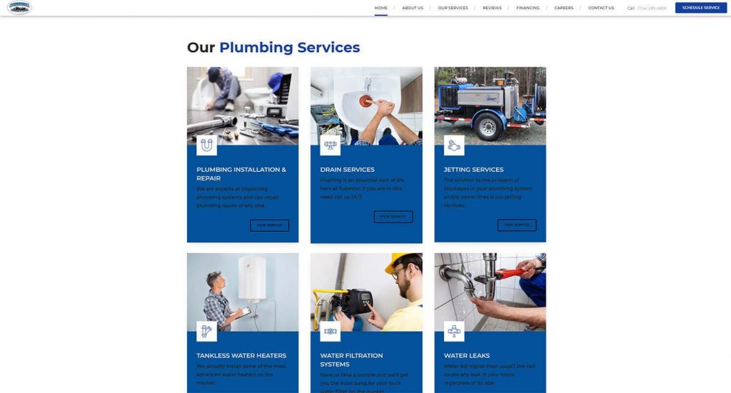 Superior Plumbing and Drains Homepage Example 2