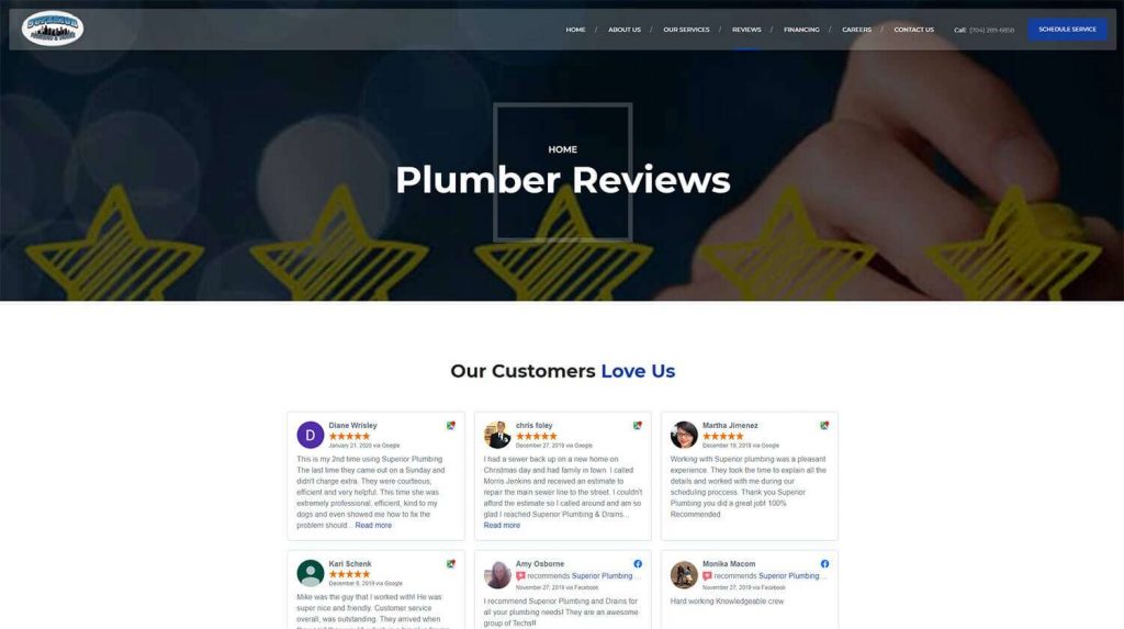 Superior Plumbing and Drains Reviews Page Example