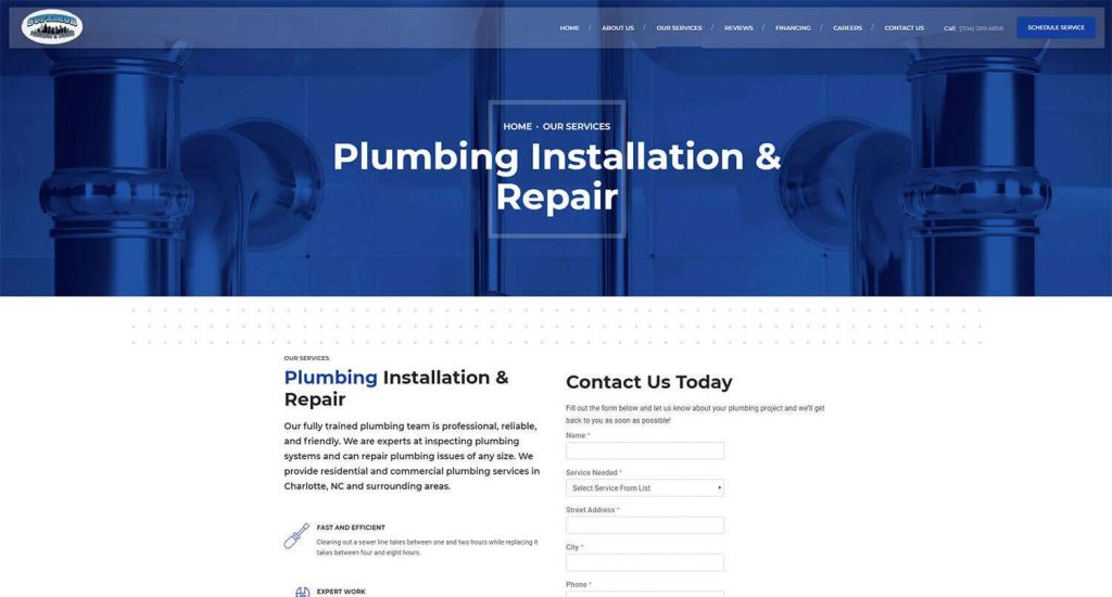 Superior Plumbing and Drains Service Page Example