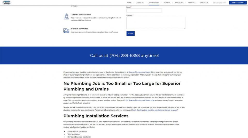 Superior Plumbing and Drains Service Page Example 2