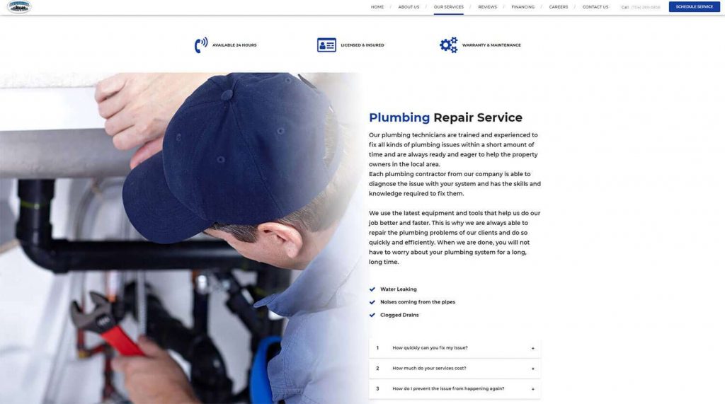Superior Plumbing and Drains Service Page Example 3